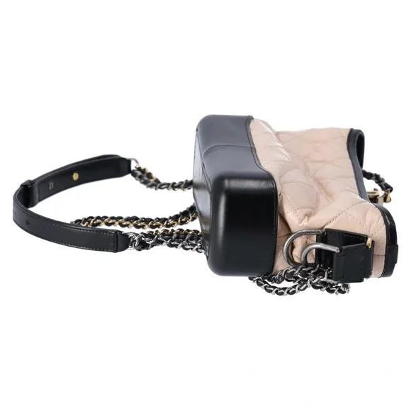 Chanel Small Gabrielle Hobo Bag Black Tan Beige Aged Calfskin Quilted Leather - Picture 7 of 12